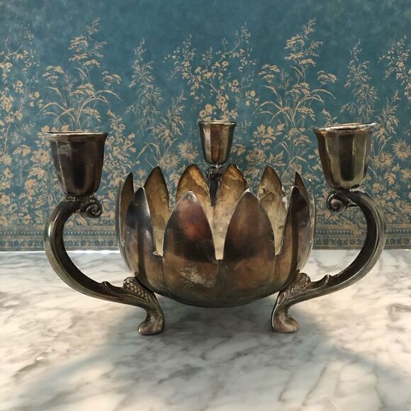 F.B.R. Italy Lotus Silver Plate Candle Holder Flower Centerpiece - Picture 1 of 4